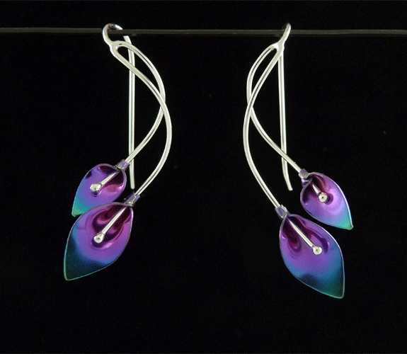 Mark Steel - Sterling Silver and Niobium Two Lilies Earrings